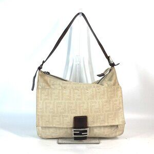 FENDI Cream Leather Zucca Shoulder Bag